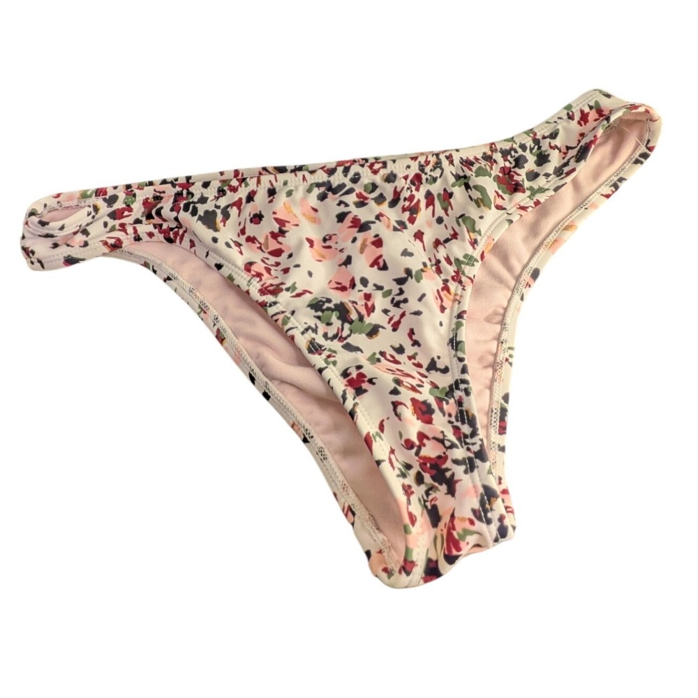 Hula Honey Woman Floral Animal Print Ruched Bikini Bottoms White Pink Size L NWT